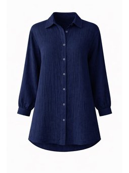 Düşük Kol Müslin Salaş Lacivert Gömlek