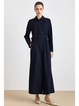 Fermur Kapamalı Çıt Detaylı Astarlı Lacivert Pardesü