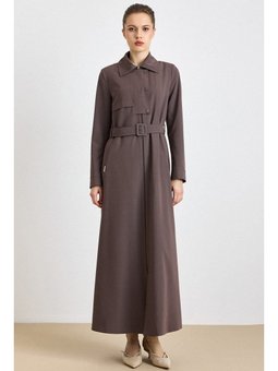 Fermur Kapamalı Çıt Detaylı Astarlı Vizon Pardesü