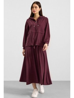 Kapüşonlu Bağcık Detaylı Premium Kumaş Sweat Etek Tk Takım Bordo