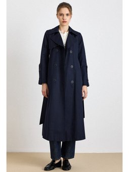 Pelerin Detaylı Punto Dikişli Su İtici Özellikli Lacivert Trençkot