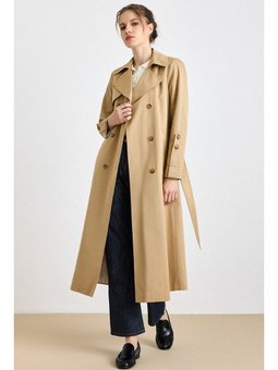 Pelerin Detaylı Punto Dikişli Su İtici Özellikli Trençkot Kamel