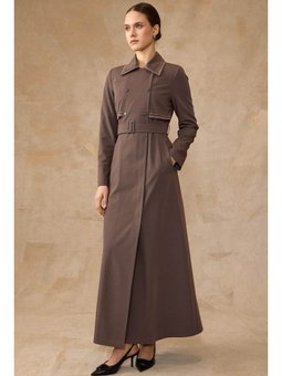 Pelerin Ve İşleme Detaylı Astarlı Vizon Pardesü