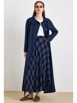 Reglan Kol Pelerin Detaylı Astarlı İndigo Pardesü