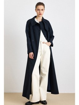 Reglan Kol Pelerin Detaylı Astarlı Lacivert Pardesü