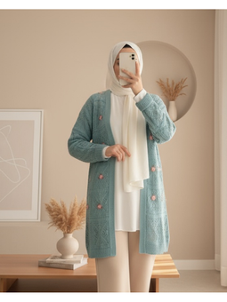 Ajurlu Nakışlı Mint Hırka