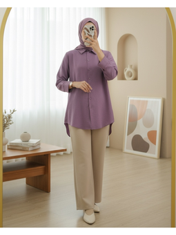 Arkası Uzun Düğmeli Poplin Vişne Gömlek