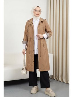 Astarı Çizgili Taba Trençkot