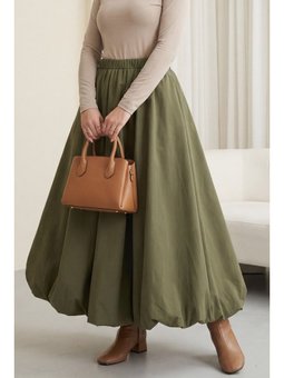 Beli Lastikli Astarlı Poplin Balon Haki Etek