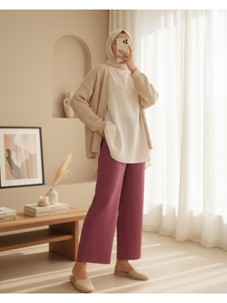 Beli Lastikli Bağcık Detaylı Ayrobin Mürdüm Pantolon