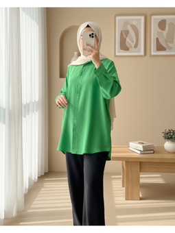 Boydan Düğmeli Yeşil Gömlek