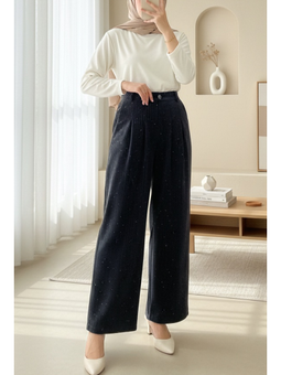 Cepli Bol Paça Pul Detaylı Kadife Antrasit Pantolon