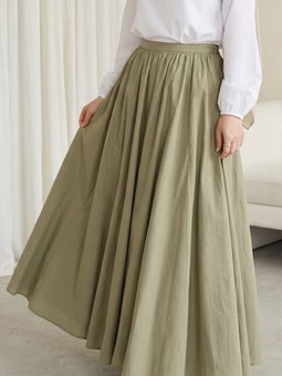 Fermuarlı Astarlı Yazlık Kloş Keten Haki Etek