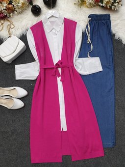 Fileli Baharlık Fuşya Hırka