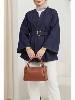 Gold Toka Detaylı Kemerli Kot K.laci Ceket