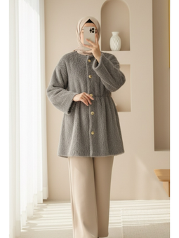 İçi Astarlı Beli Büzgülü Kürklü Toprak Ceket