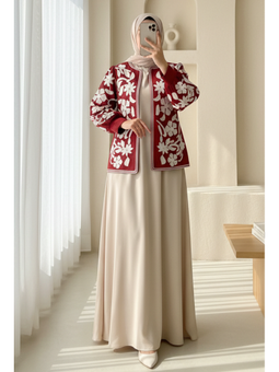 Kolu Ve Önü Nakışlı Astarlı Bordo Ceket