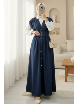 Laci Boydan Düğmeli V Yaka Sıfır Kol Kot Jile