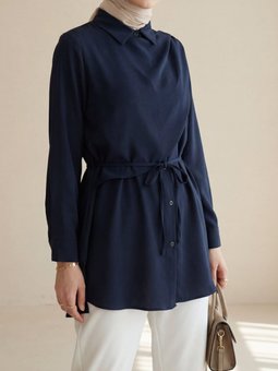 Önü Çift Kat Omuz Detaylı Bağcıklı Düğmeli Modal K.laci Gömlek