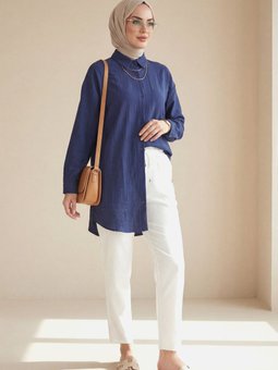 Oval Kesim Düğmeli Laci Gömlek