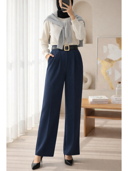 Tokalı Kemerli Beli Katlamalı Bol Paça Modal Krep Laci Pantolon