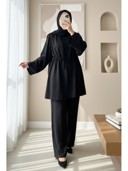 Tünel Bağcıklı Ayrobin Kimono Siyah Takım