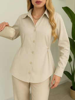 Yanları Düğme Detaylı Poplin Taş Gömlek