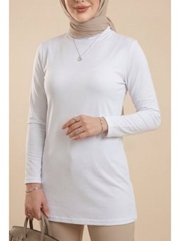 Yarım Boğazlı Uzun Kollu Beyaz Bluz