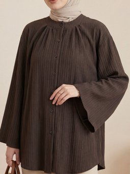 Yuvarlak Yaka Düğmeli İspanyol Kol Siena K. Kahve Tunik