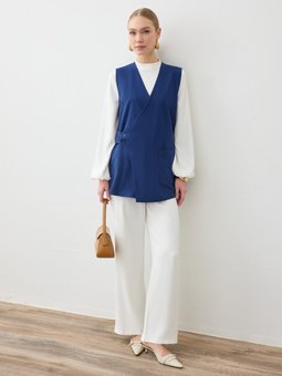 Cep Detaylı Lacivert Yelek