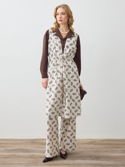 Ekru Yaprak Desenli Takım