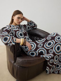 Kahverengi Desenli Elbise