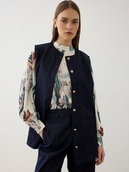 Kuşak Detaylı Yelek & Pantolon Lacivert Takım