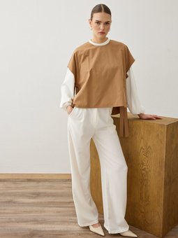 Yandan Bağlama Detaylı Basic Camel Yelek