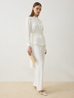 Yüksek Bel Bol Kesim Exclusive Pantolon Ekru