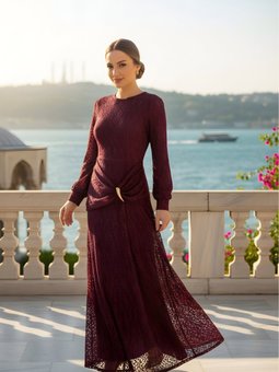 Bordo Abiye Elbise