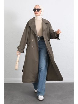 Arka Pile Ve Düğme Detaylı Haki Trençkot