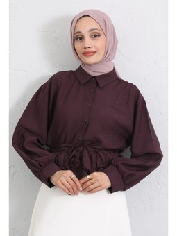 Belden Tünel Bağcıklı Mürdüm Gömlek