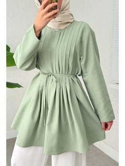 Nervür Detaylı Mint Yeşili Tunik