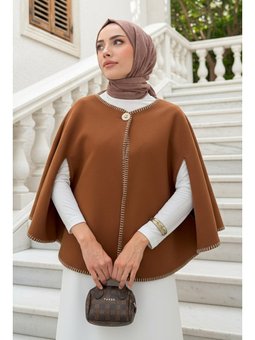 Tek Düğmeli Kaşe Taba Panço