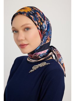 Aurora Desenli Janjan Eşarp Çiçek Kozmosu Lacivert