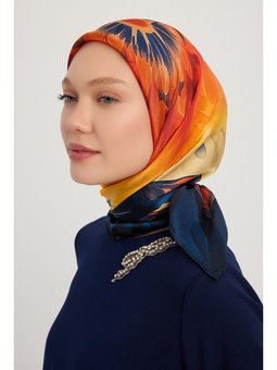 Aurora Desenli Janjan Eşarp Güneş Çiçeği Lacivert