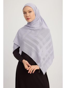 Jakarlı Ekose Şifon Gümüş Eşarp 120x120cm