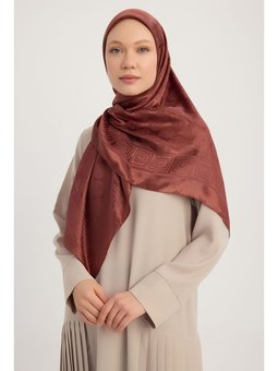 Jakarlı Parlak Saten Kiremit Eşarp 110x110cm