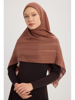 Jakarlı Simli Ekose Şifon Kahve Eşarp 120x120cm