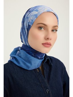 Zamansız Hayal Mavi Efilia Desenli 90x90 Cm Eşarp