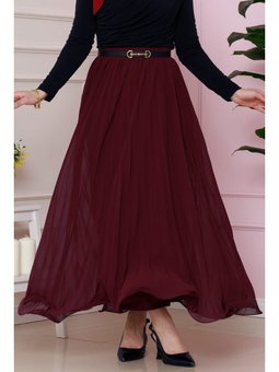 Piliseli Şifon Bordo Etek