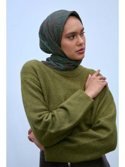 Pamuk Polyester Soft Eşarp Koyu Yeşil Geometrik De