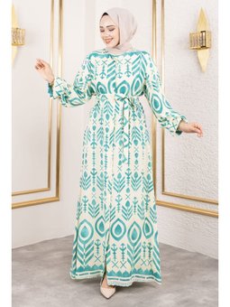 Boydan Düğmeli Viskon Mint Yeşili Elbise