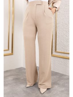 Cırt Kapamalı Yüksek Bel Palazzo Bej Pantolon
